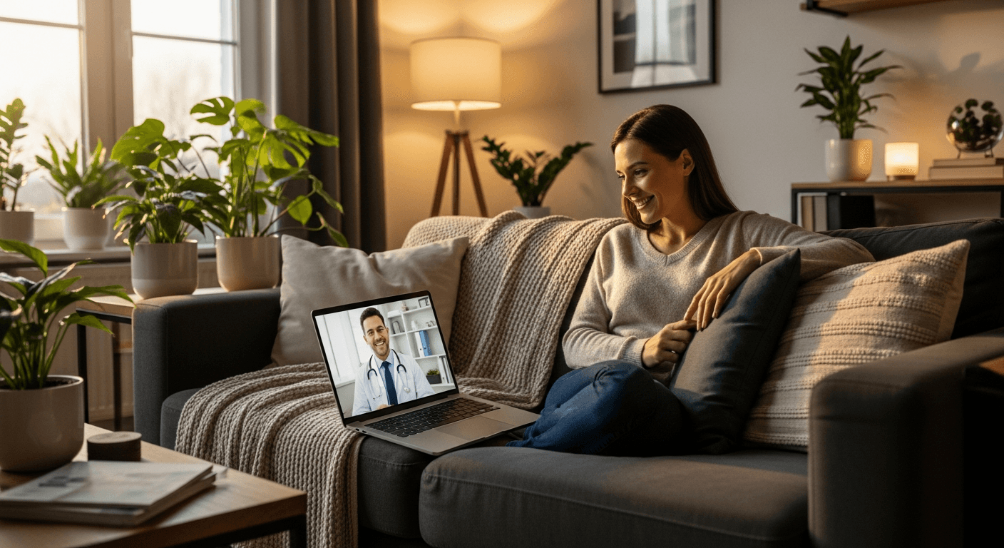 Paciente realizando consulta médica online pelo computador para emagrecimento